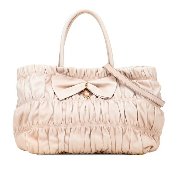 Prada Handbags - PRADA Cream Leather Shoulder Bag